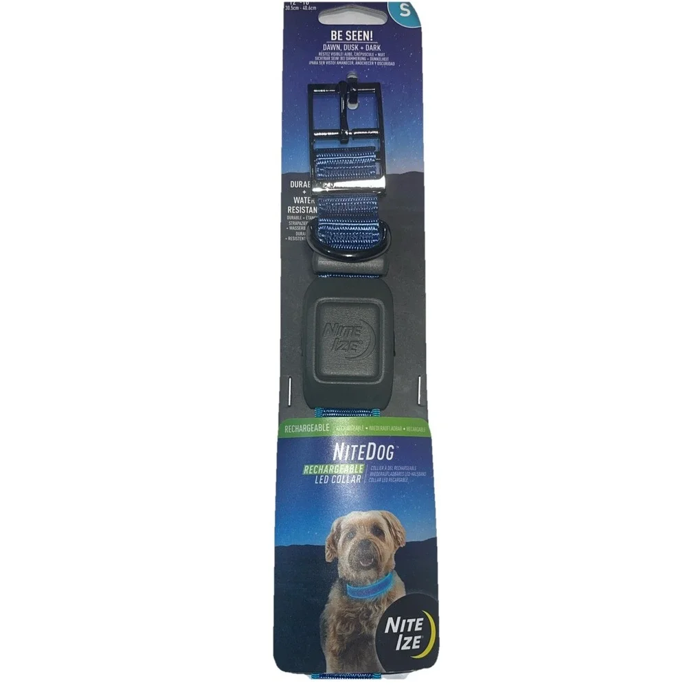 Nite‎ Ize NiteDog Rechargeable Blue LED Collar Light Up Size Small (12''-16'')